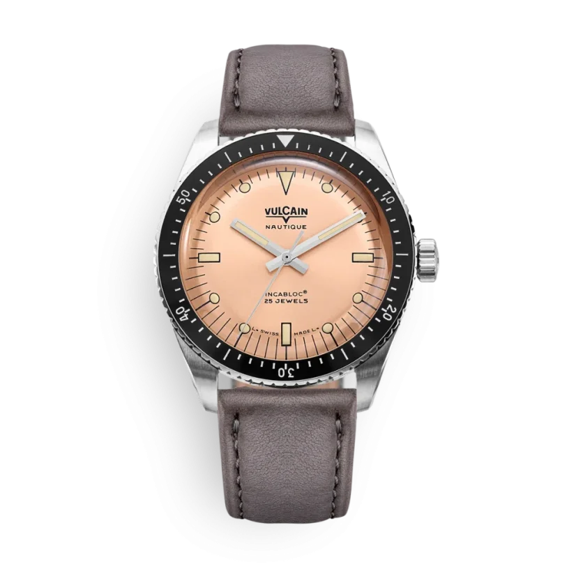 Silberne Herrenuhr Vulcain mit Lederband Skindiver Nautique - Brown - GREY 44,5MM Automatic
