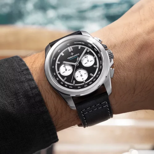 Relógio masculino de prata Venezianico com uma pulseira de couro Bucintoro 8221511 42MM Automatic