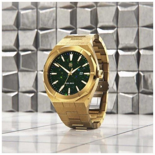 Zlaté pánské hodinky Paul Rich s ocelovým páskem Star Dust - Green Gold Automatic 45MM