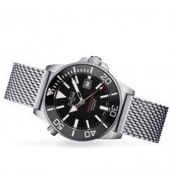 Men's silver Davosa watch with steel strap Argonautic BG Mesh - Silver/Black 43MM Automatic