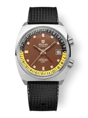 Men's silver Nivada Grenchen watch with rubber strap Antarctic GMT - Tropical 32061A01 36MM Automatic