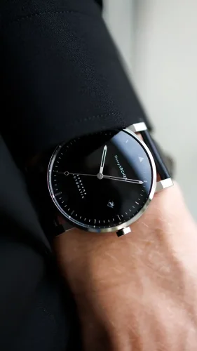 Muški srebrni sat Henryarcher Watches s kožnim remenom Sekvens - Dunkel 40MM Automatic