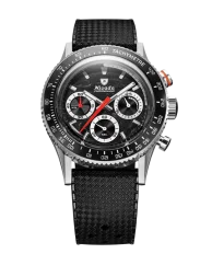 Stříbrné pánské hodinky Nivada Grenchen Chronoking Mecaquartz Racing Black 87048Q01 38MM