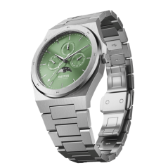 Herrenuhr aus Silber Valuchi Watches mit Stahlband Lunar Calendar - Silver Green 40MM
