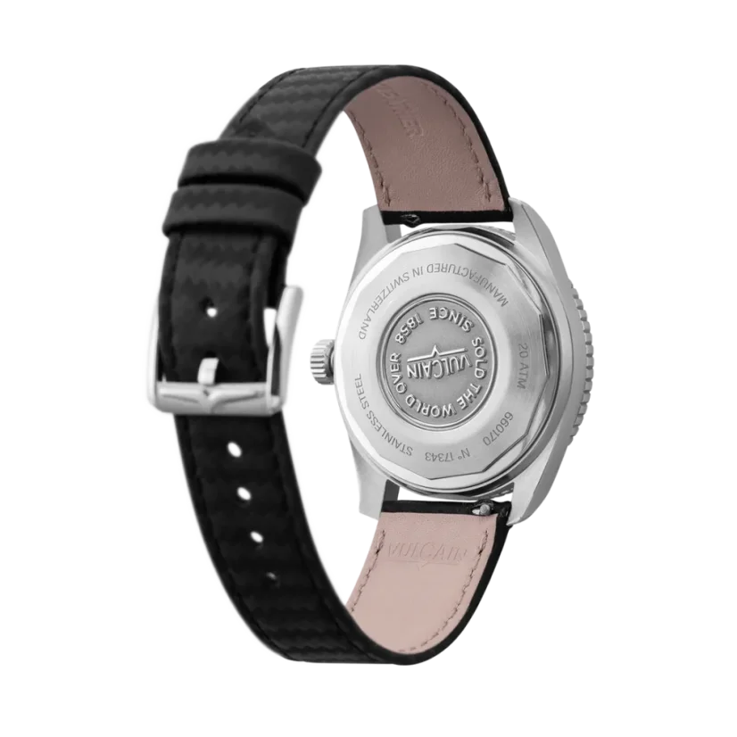 Men's silver Vulcain watch with rubber strap Skindiver Nautique - Salmon Beige Luminova - Rubber 44,5MM Automatic