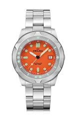Zilverkleurig herenhorloge van Delma Watches met stalen riem band Quattro Silver Orange 44MM Automatic