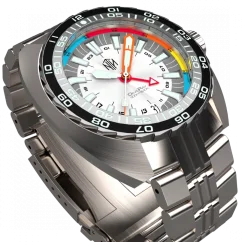 Miesten hopeinen NTH Watches -kello teräshihnalla DevilRay GMT With Date - Silver / White Automatic 43MM