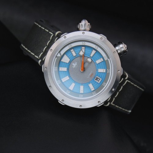 Reloj Phoibos Watches plata de hombre con correa de piel Vortex Anti-Magnetic PY042D - Blue Automatic 43.5MM