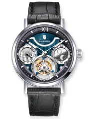 Stříbrné pánské hodinky Waldhoff s koženým páskem Ultramatic II Black Sand 42,5MM Automatic