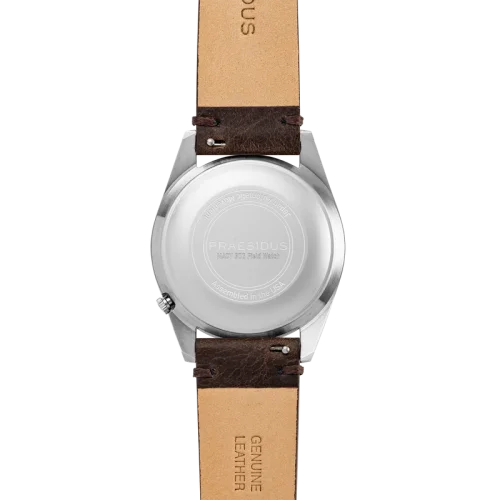 Relógio Praesidus prata para homens com pulseira de couro Rec Spec - White Popcorn Sand Leather 38MM Automatic