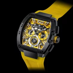 Černé pánské hodinky Ralph Christian s gumovým páskem The Intrepid Sport - Electric Yellow 42,5MM
