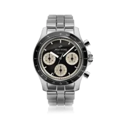 Men's silver About Vintage watch with steel strap Racing Chronograph 1960 Black 40MM