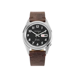 Men's silver Praesidus watch with leather strap Rec Spec - White Popcorn Brown Leather 38MM Automatic