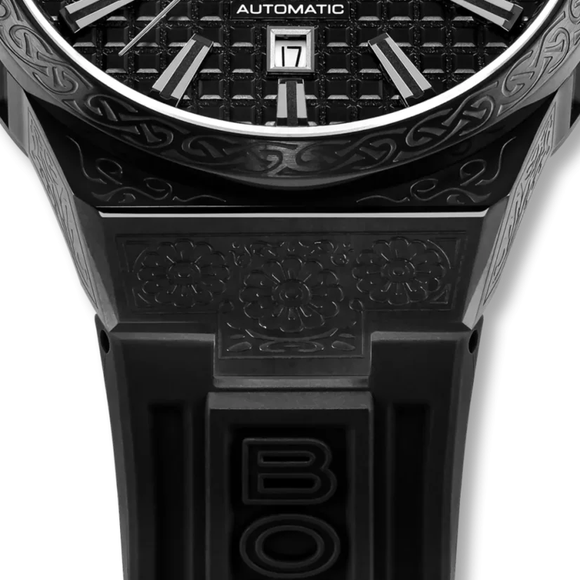 Schwarze Herrenuhr Bomberg Watches mit Gummiband DEEP NOIRE 43MM Automatic