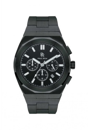 Černé pánské hodinky Paul Rich s ocelovým páskem Motorsport - Black Steel 45MM
