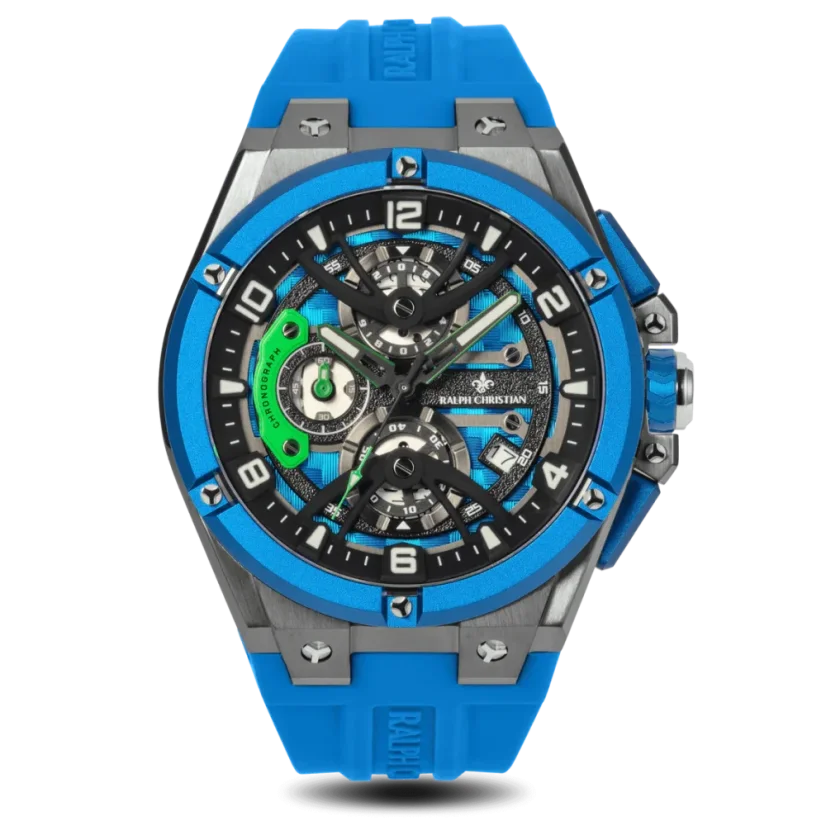 Stříbrné pánské hodinky Ralph Christian s gumovým páskem The Apex Chrono - Celestial Blue 46MM