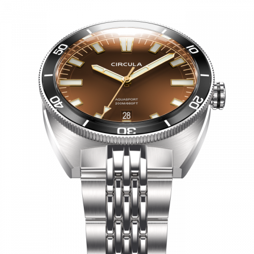 Orologio da uomo Circula Watches in argento con cinturino in acciaio AquaSport II - Brown 40MM Automatic