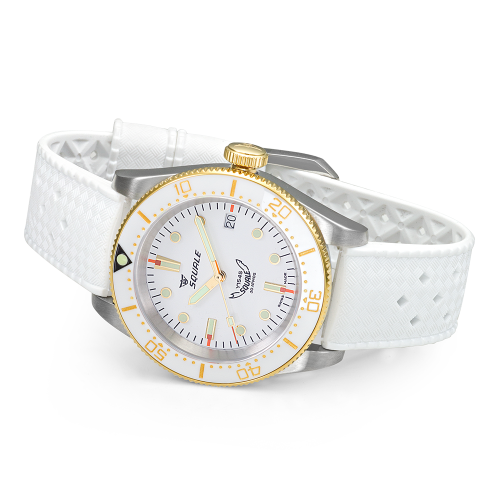 Strieborné pánske hodinky Squale s gumovým pásikom 1545 White Rubber - Silver 40MM Automatic
