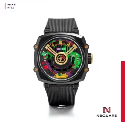 Czarny zegarek męski Nsquare ze gumowym paskiem NSQUARE NICK II Black / Color 45MM Automatic