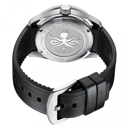 Czarny zegarek męski Phoibos Watches z gumowym paskiem Wave Master PY010CR - Automatic 42MM