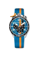 Zilveren herenhorloge van Bomberg Watches met een rubberen band RACING 4.2 Blue / Orange 45MM