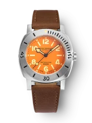 Men's silver Nivada Grenchen watch with leather strap Orange Depthmaster 14127A16 39MM Automatic