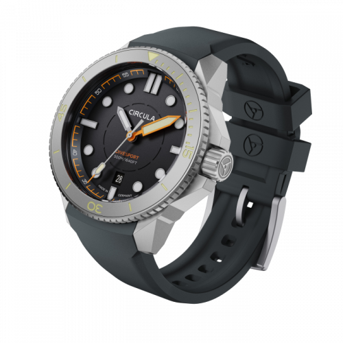 Męski srebrny zegarek Circula Watches z gumowym paskiem DiveSport Titan - Black / Hardened Titanium 42MM Automatic