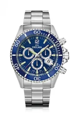 Orologio da uomo Delma Watches in colore argento con cinturino in acciaio Santiago Chronograph Silver / Blue 43MM