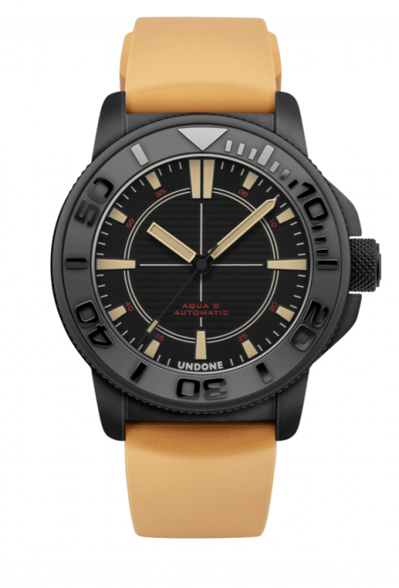 Men's black Undone Watch with rubber strap PVD Foxtrot 43MM Automatic