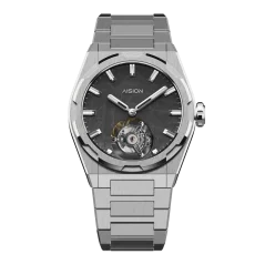 Strieborné pánske hodinky Aisiondesign Watches s ocelovým pásikom Tourbillon - Meteorite Dial Gunmetal 41MM
