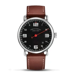 Zilveren herenhorloge van Ferro & Company met leren band Distinct 2 Black / Brown 44MM