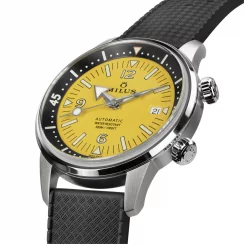 Montre Milus Watches pour homme de couleur argent avec bracelet en caoutchouc Archimèdes by Milus Yellow Stone 41MM Automatic
