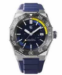 Relógio Paul Rich prata para homens com pulseira de borracha Aquacarbon Pro Horizon Blue - Aventurine 43MM
