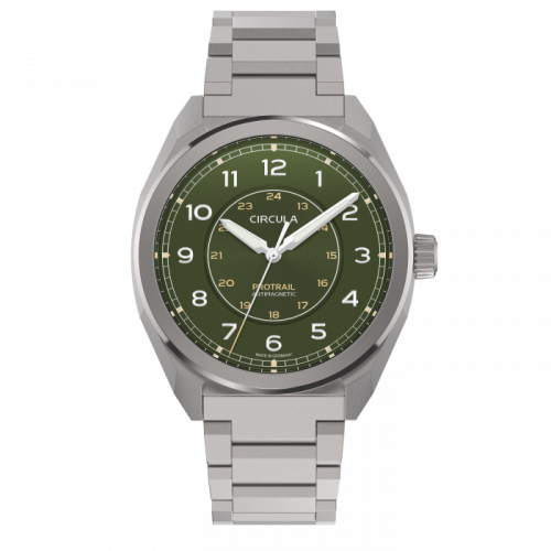 Montre Circula Watches pour homme de couleur argent avec bracelet en acier ProTrail - Green 40MM Automatic