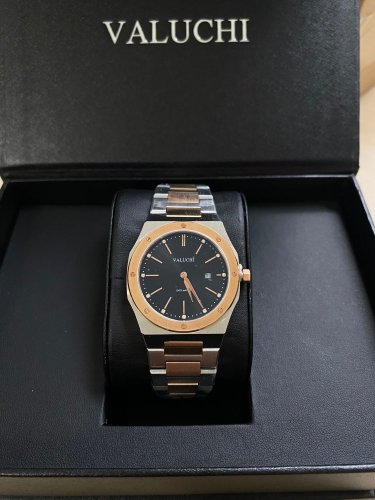 Męski srebrny zegarek Valuchi Watches ze stalowym paskiem Date Master - Silver / Gold Date 38MM