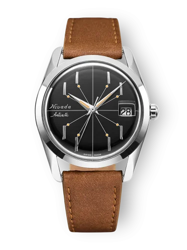 Reloj Nivada Grenchen plata de hombre con correa de cuero Antarctic Spider 35011M16 35M