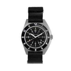 Miesten hopea Marathon Watches - kello nylon rannekorulla Steel Navigator w/ Date (SSNAV-D) on Nylon DEFSTAN 41MM