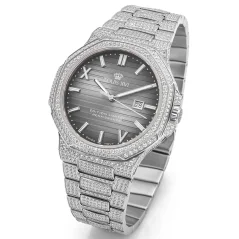 Montre Louis XVI pour hommes en argent avec bracelet en acier inoxydable Renaissance 1622 - Silver Grey 40MM