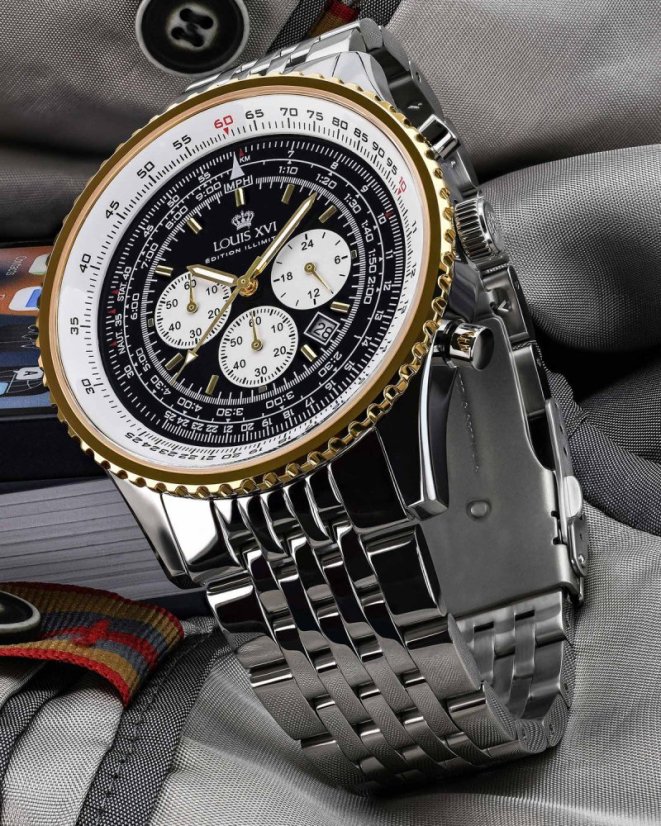 Stříbrné pánské hodinky Louis XVI s ocelovým páskem Artagan 3420 - Silver Black 47.5MM