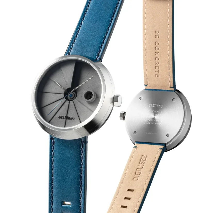 Men's silver 22Designstudio Watches watch with leather strap 4D Concrete Harbour Edition 44MM