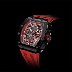 Czarny zegarek męski Tsar Bomba Watch z gumką TB8204Q - Black / Red 43,5MM