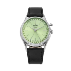 Srebrni muški sat Vulcain s kožnim remenom Cricket President Pistachio Green Steel Case Back - BLACK PLAIN 38MM Automatic