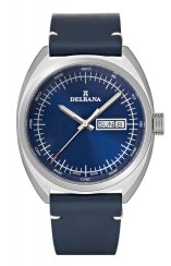 Men's silver Delbana Watch with leather strap Locarno Silver / Blue 41,5MM