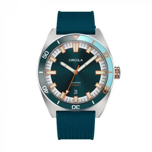 Strieborné pánske hodinky Circula Watches s gumovým pásikom AquaSport II - Blue 40MM Automatic