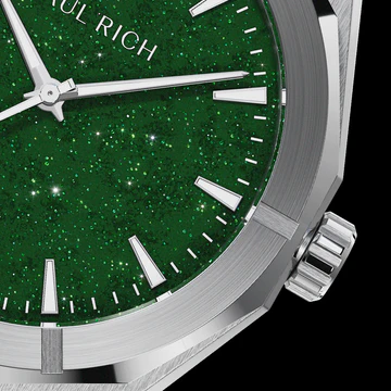 Men's silver Paul Rich watch with steel strap Star Dust II - Silver / Green 43MM