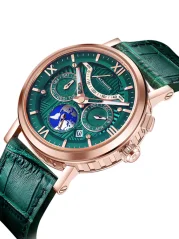 Relógio Waldhoff pulseira de ouro com couro para homem Multimatic II Emerald 41MM Automatic
