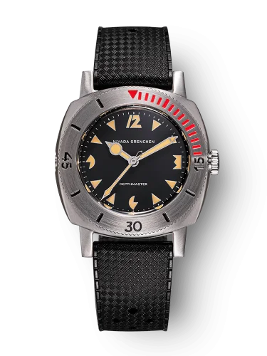 Strieborné pánske hodinky Nivada Grenchen s gumovým opaskom Pacman Depthmaster 14105A 39MM Automatic