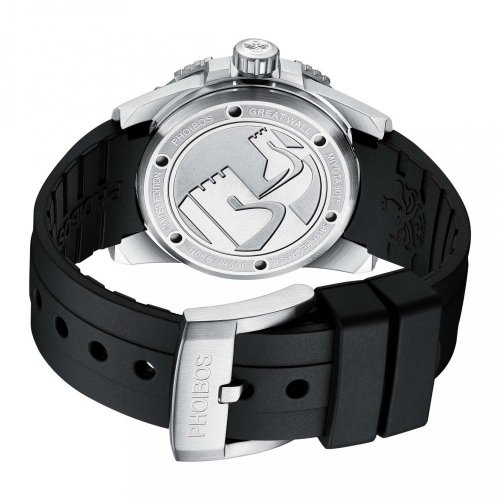 Men's silver Phoibos watch with leather strap Great Wall 300M - Black Automatic 42MM Limited Edition