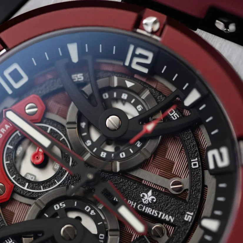 Stříbrné pánské hodinky Ralph Christian s gumovým páskem The Apex Chrono - Crimson Steel 46MM