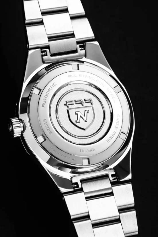 Men's silver Nivada Grenchen watch with steel strap F77 DARK BLUE 68010A77 37MM Automatic